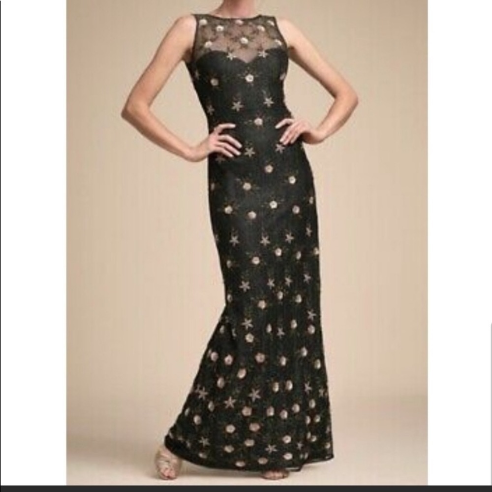 NWT Sz 4 BHLDN metallic sequin beaded black gown